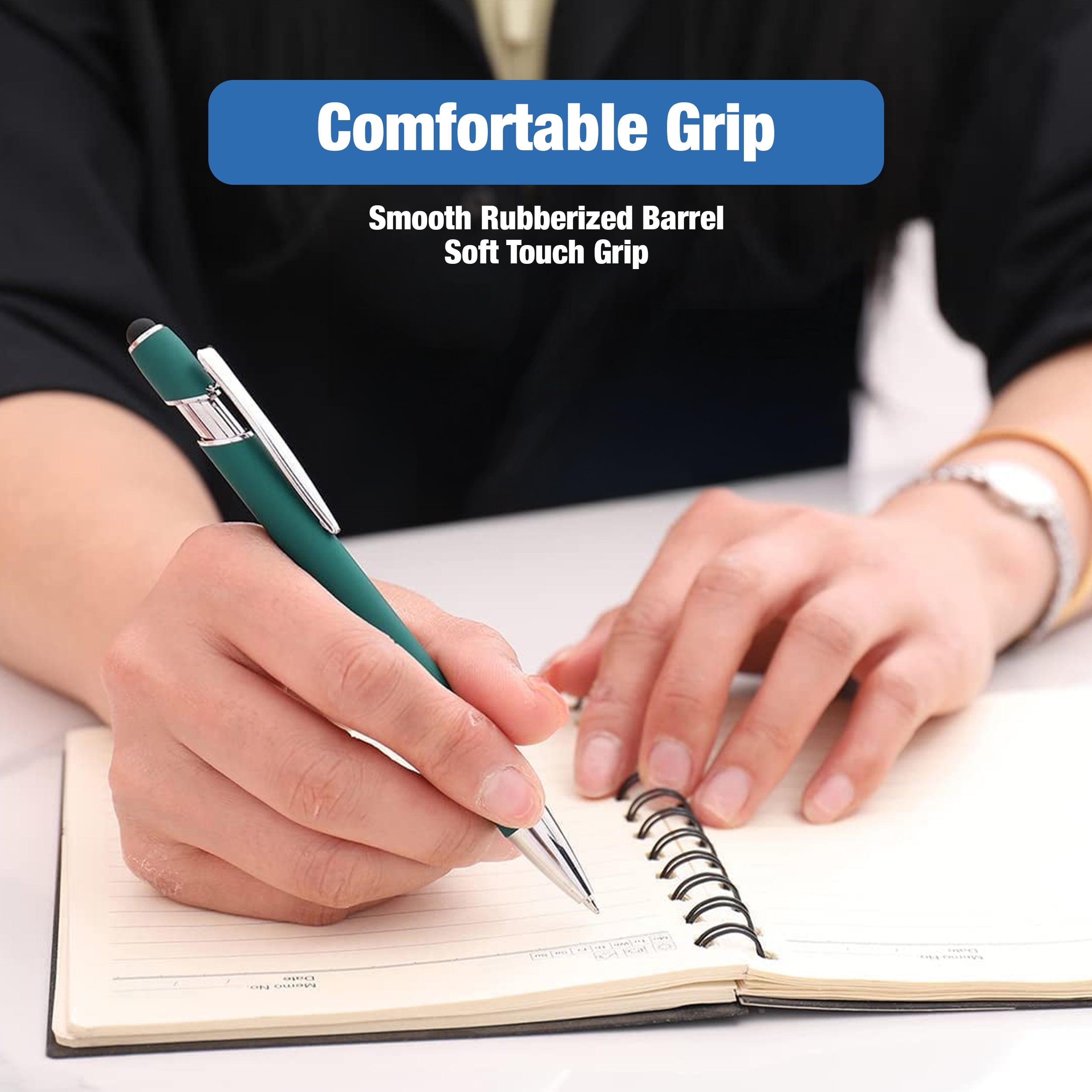 FareCo Stylus Ballpoint Pens, 8-Pack, Black, 2-in-1 Retractable Design, Touchscreen Compatible