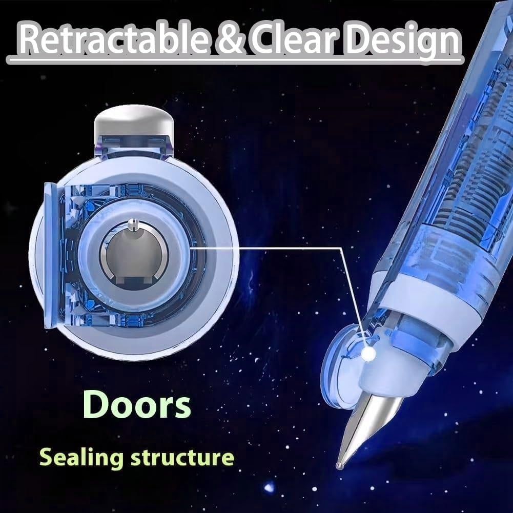 Fountain Pen Retractable, Blue&black Ink Medium Nib Transparent Barrel, 0.38mm Fountain Pen Retractable, 5 Refillable Ink Cartridges, Leak-Proof, Ergonomic Grip for Smooth Writing