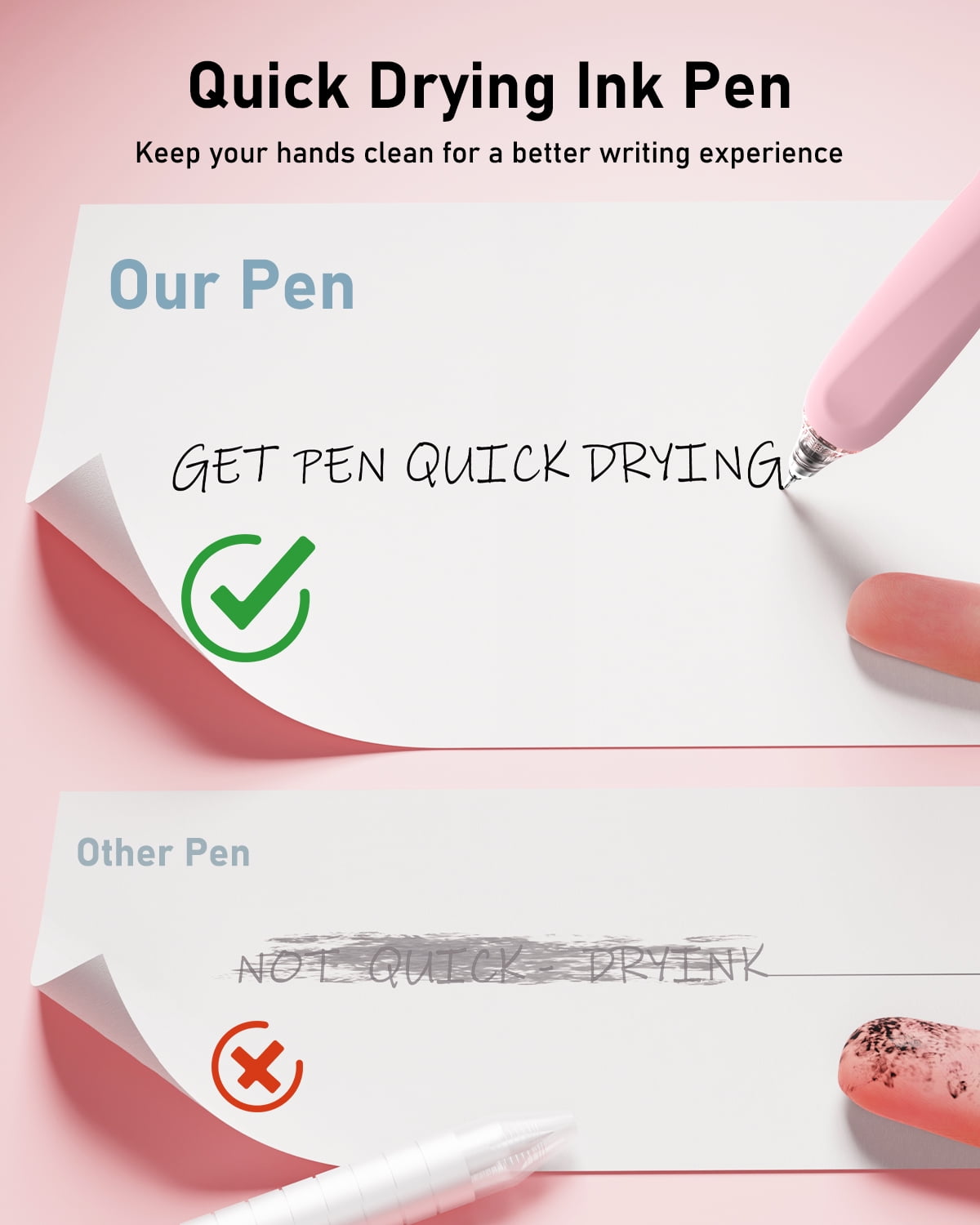 Four Candies 14Pack Pastel Gel Ink Pen Set,Cute Retractable 0.5mm Fine Point Pen,12 Pack Black Ink Pens with 2Pack Highlighter, Smooth Writing Pens(Pink)