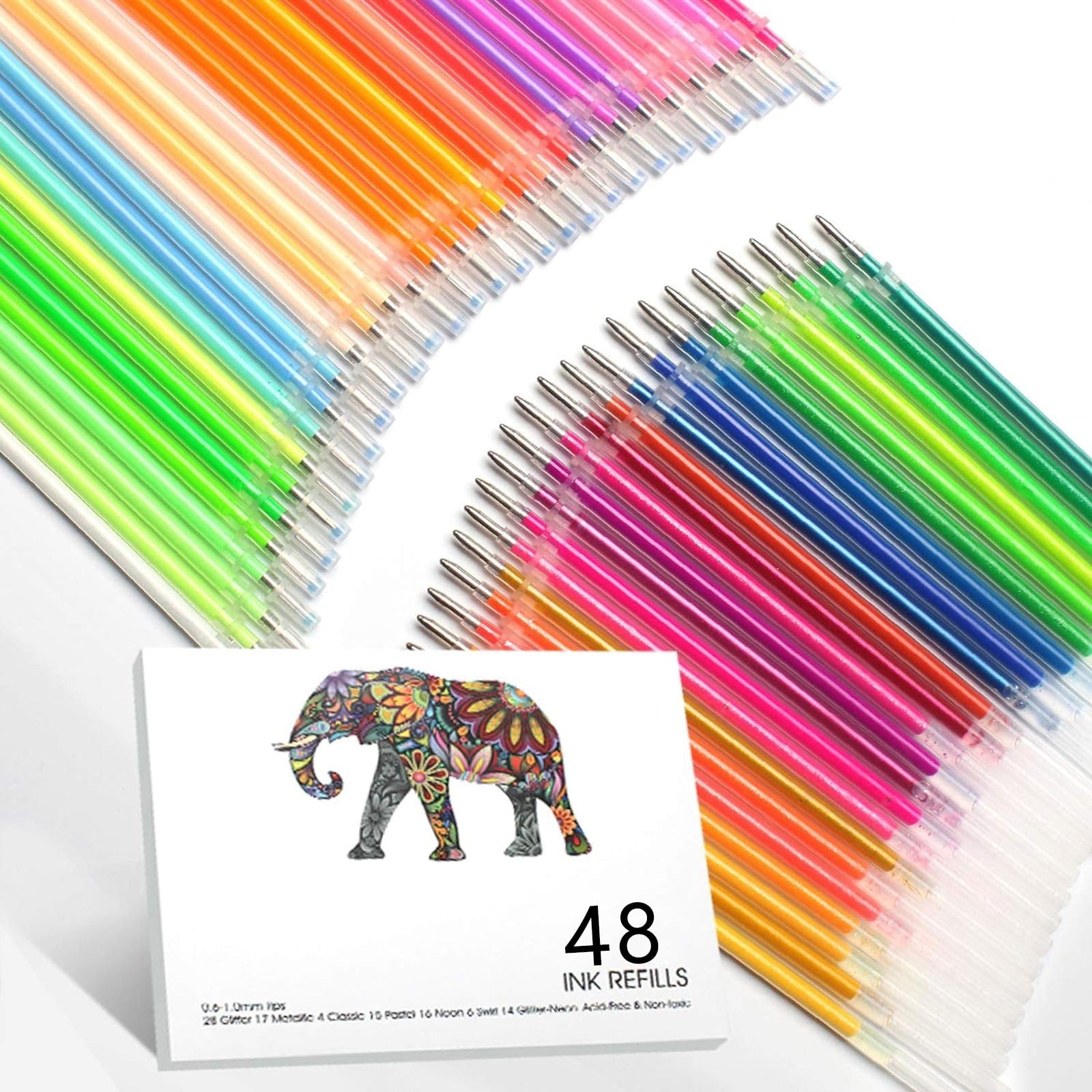 AQITTI Soft Grip Glitter Gel Pens, 10Ml 2.5Mm Ink Cartridge, Set Of 12 Unique Colors, 48 In Total