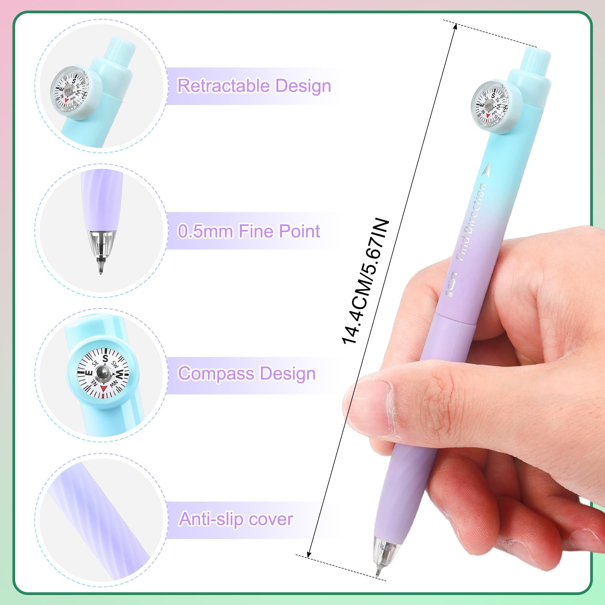 Zimeng 4 Pcs Gel Pens,Retractable Fine Point Smooth Writing Pens with Compass 0.5mm Black Ink Pens,Gradient Color