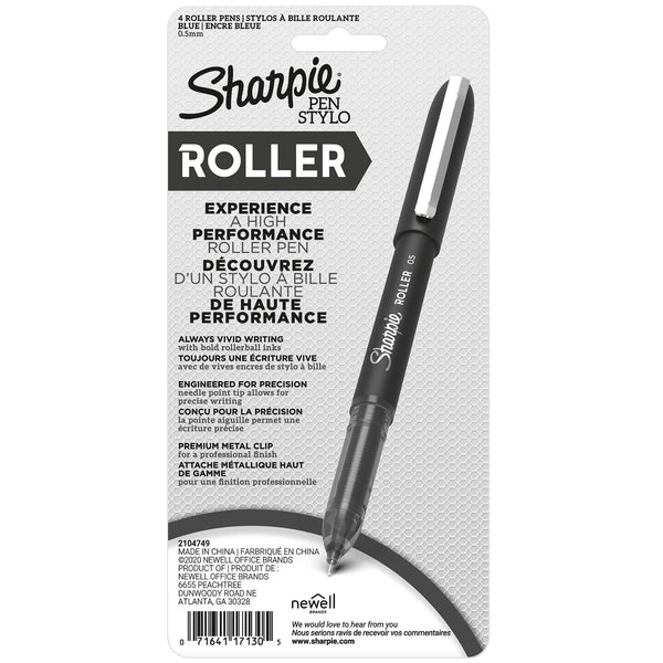 Sharpie Rollerball Pen, Needle Point (0.5mm) Precision Pen, Blue Ink, 4 Count