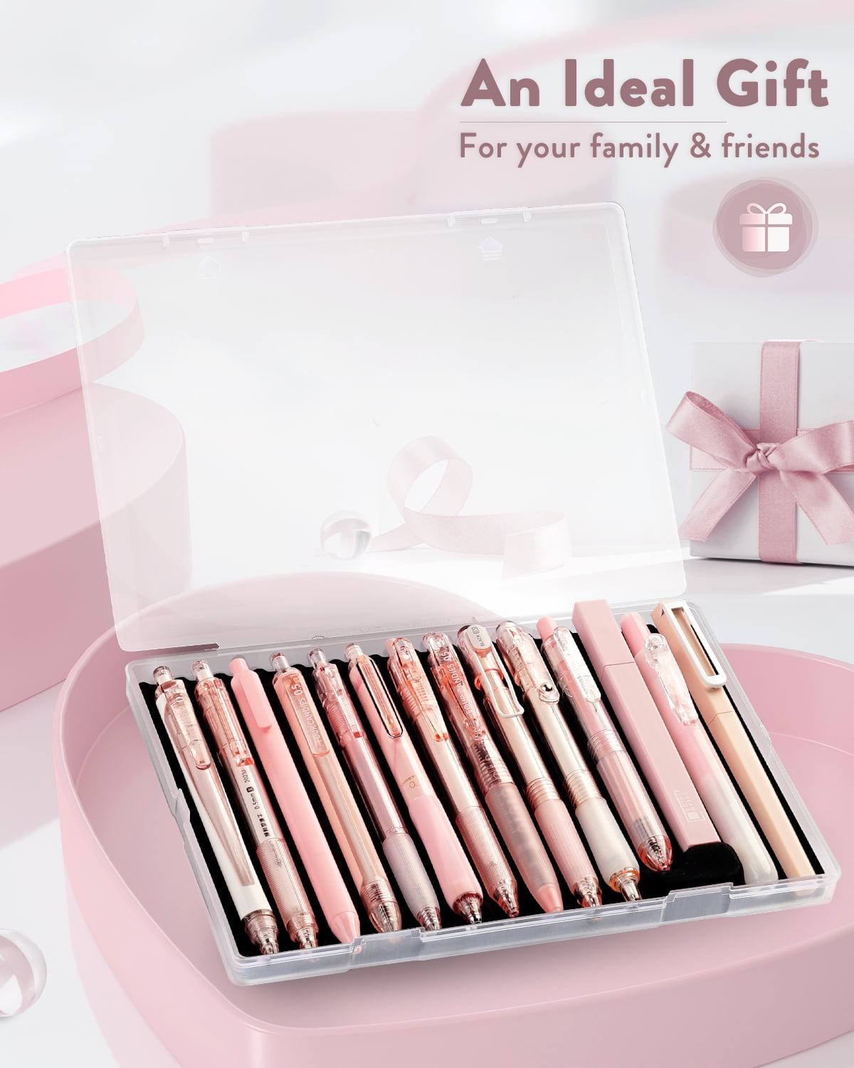 Four Candies 14Pack Pastel Gel Ink Pen Set,Cute Retractable 0.5mm Fine Point Pen,12 Pack Black Ink Pens with 2Pack Highlighter, Smooth Writing Pens(Pink)