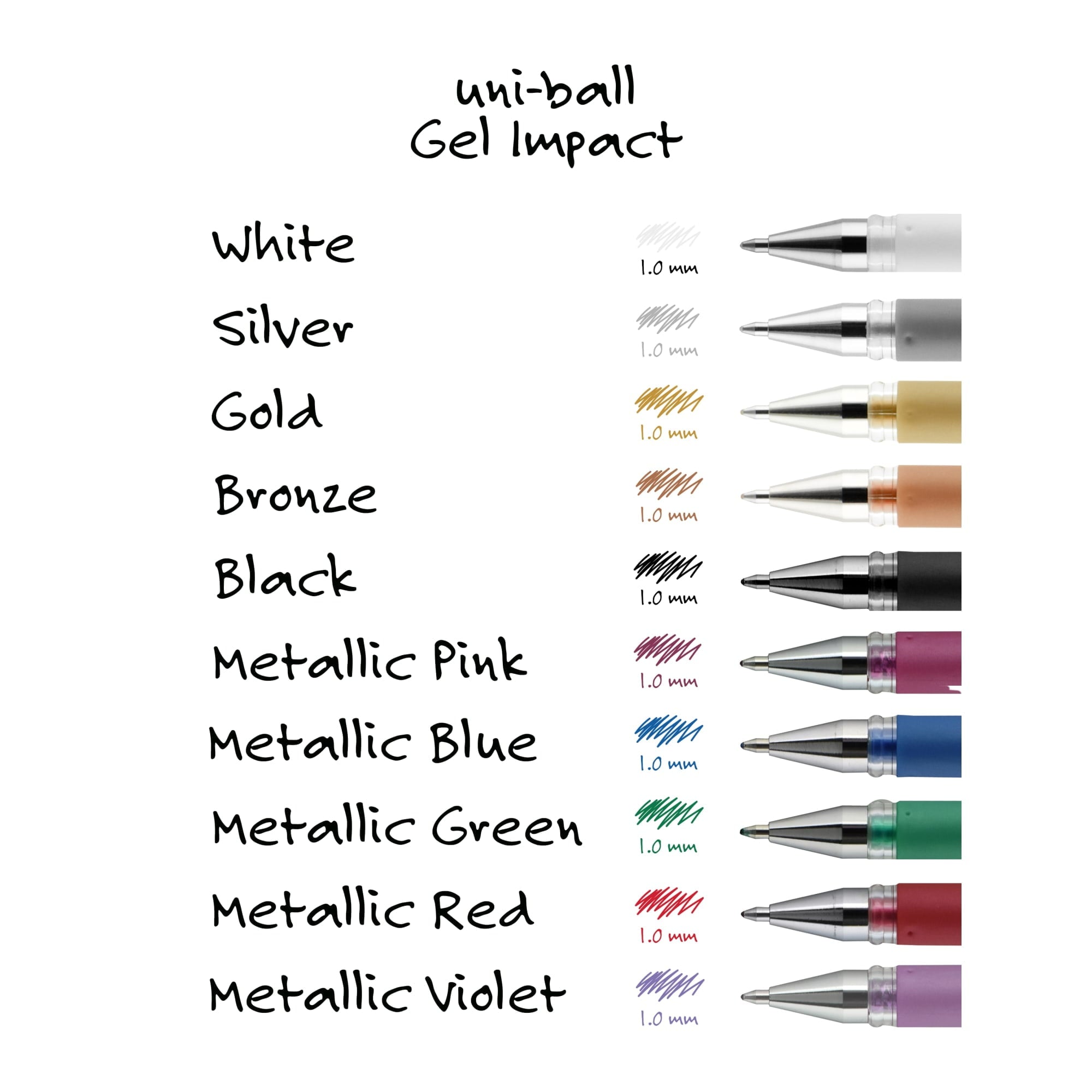 uniball™ Gel Impact Pens, Bold Point (1.0mm), Assorted Metallic, 3 Pack WTU