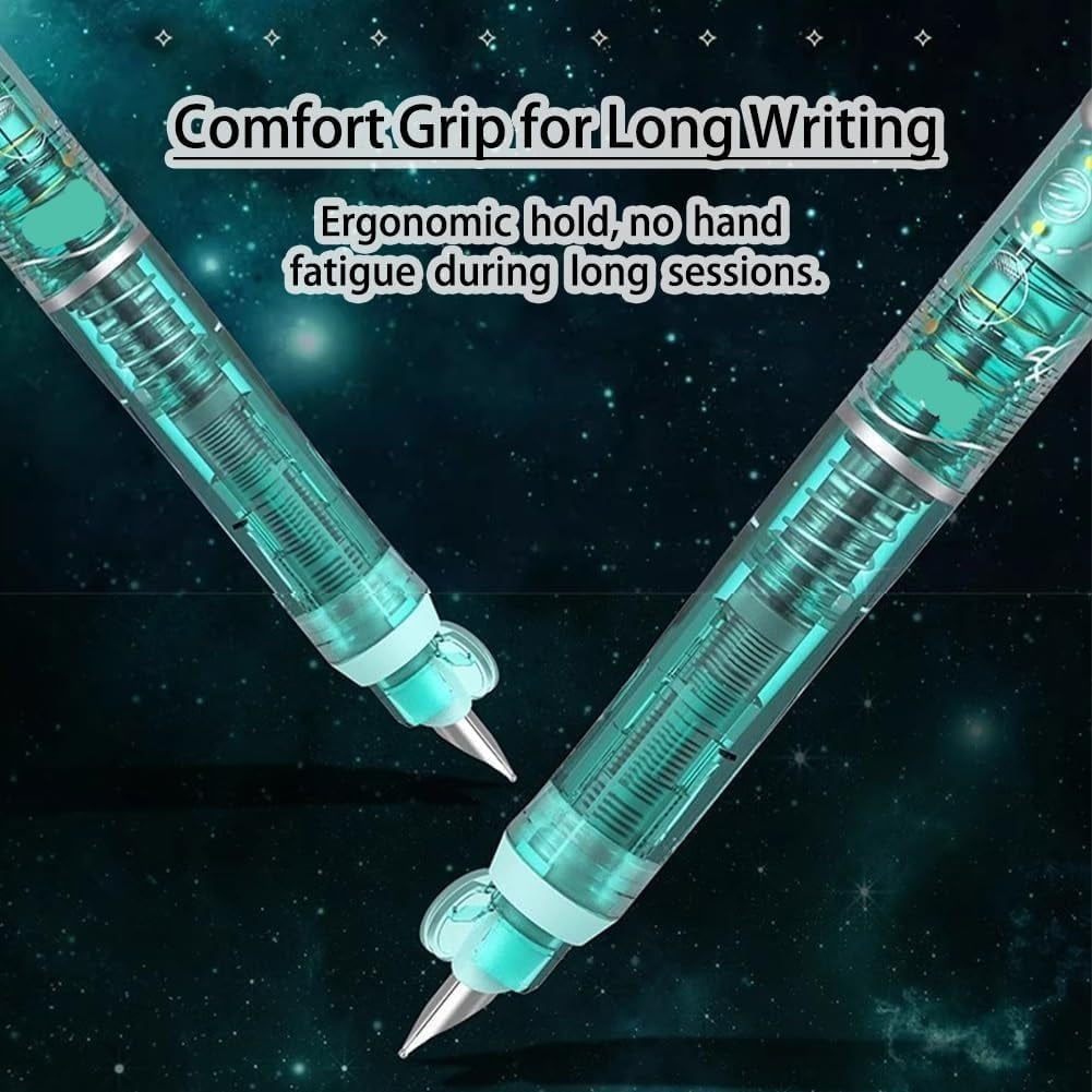 Fountain Pen Retractable, Blue&black Ink Medium Nib Transparent Barrel, 0.38mm Fountain Pen Retractable, 5 Refillable Ink Cartridges, Leak-Proof, Ergonomic Grip for Smooth Writing
