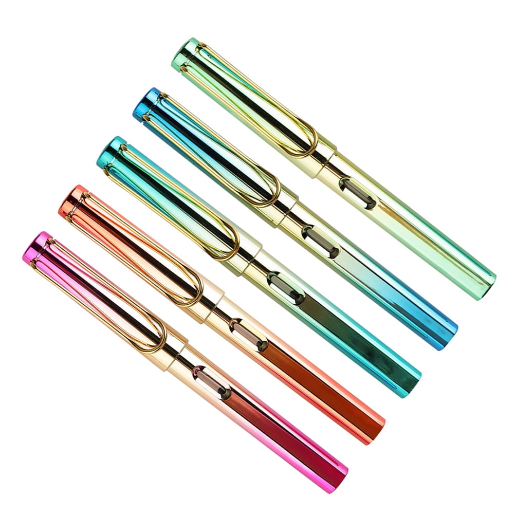 NUOLUX 5Pcs Students Practice Calligraphy Pen Portable Colored Fountain Pens with Ink Sacs