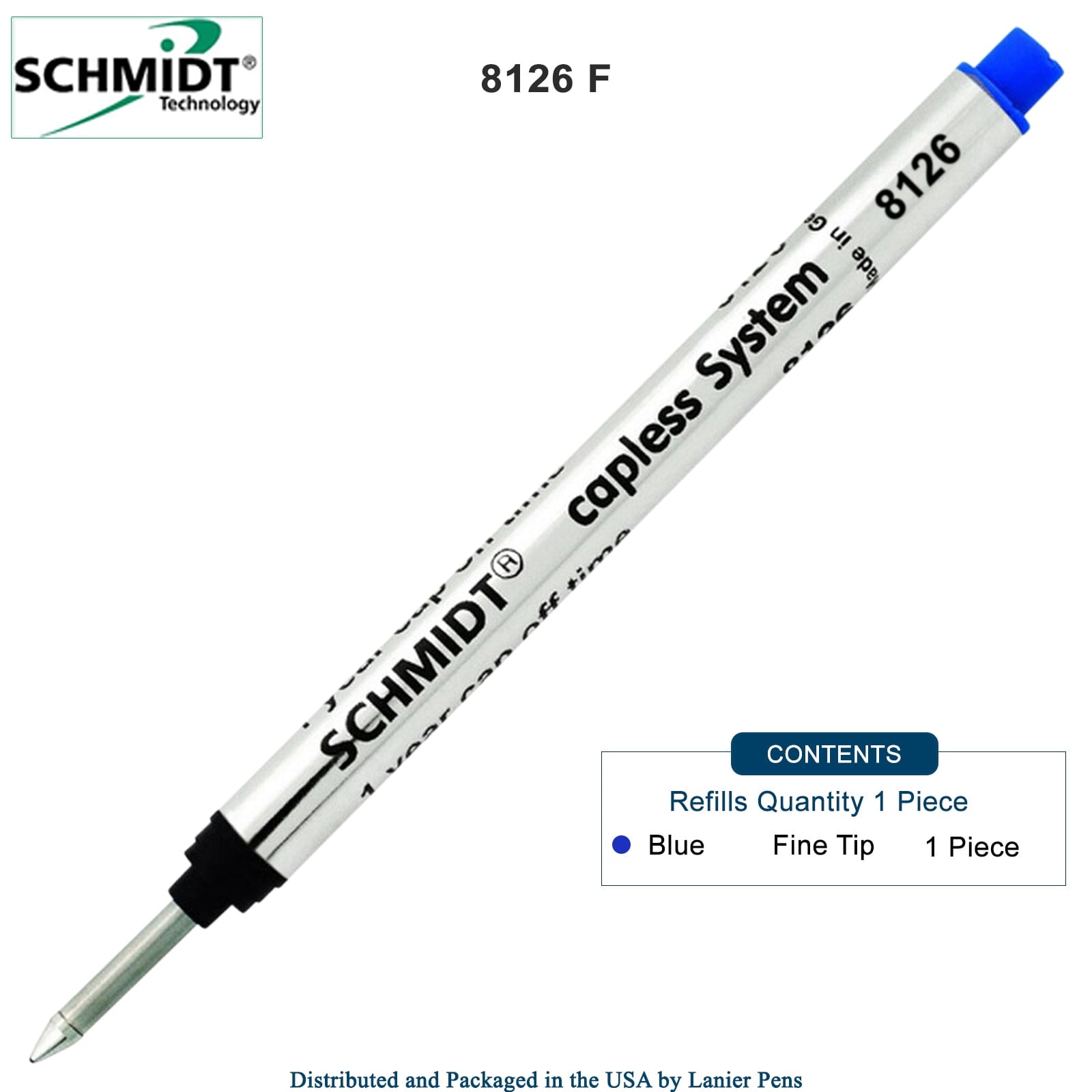 Schmidt 8126 Long version Capless Blue Ink Reifll, Fine Tip 0.6mm