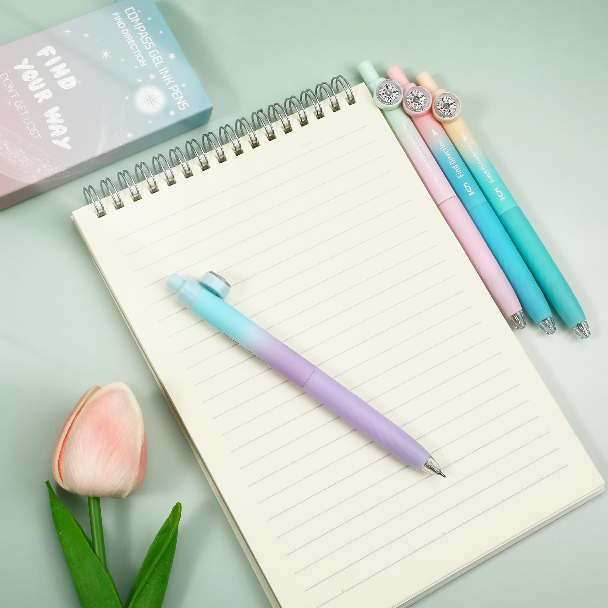 Zimeng 4 Pcs Gel Pens,Retractable Fine Point Smooth Writing Pens with Compass 0.5mm Black Ink Pens,Gradient Color