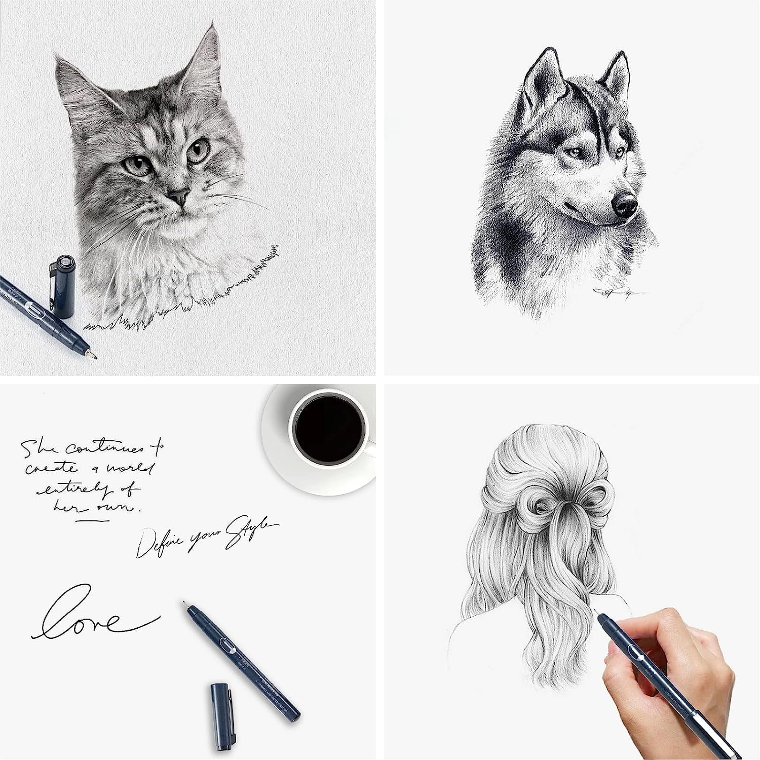 Holzlrgus Micro-line Pens 8 Size Fineliner Ink Pens Black Drawing Pens Waterproof Precision Ink Multiliner Pens Manga Pens for Artist Illustration, Calligraphy, Sketching, Technical Drawing