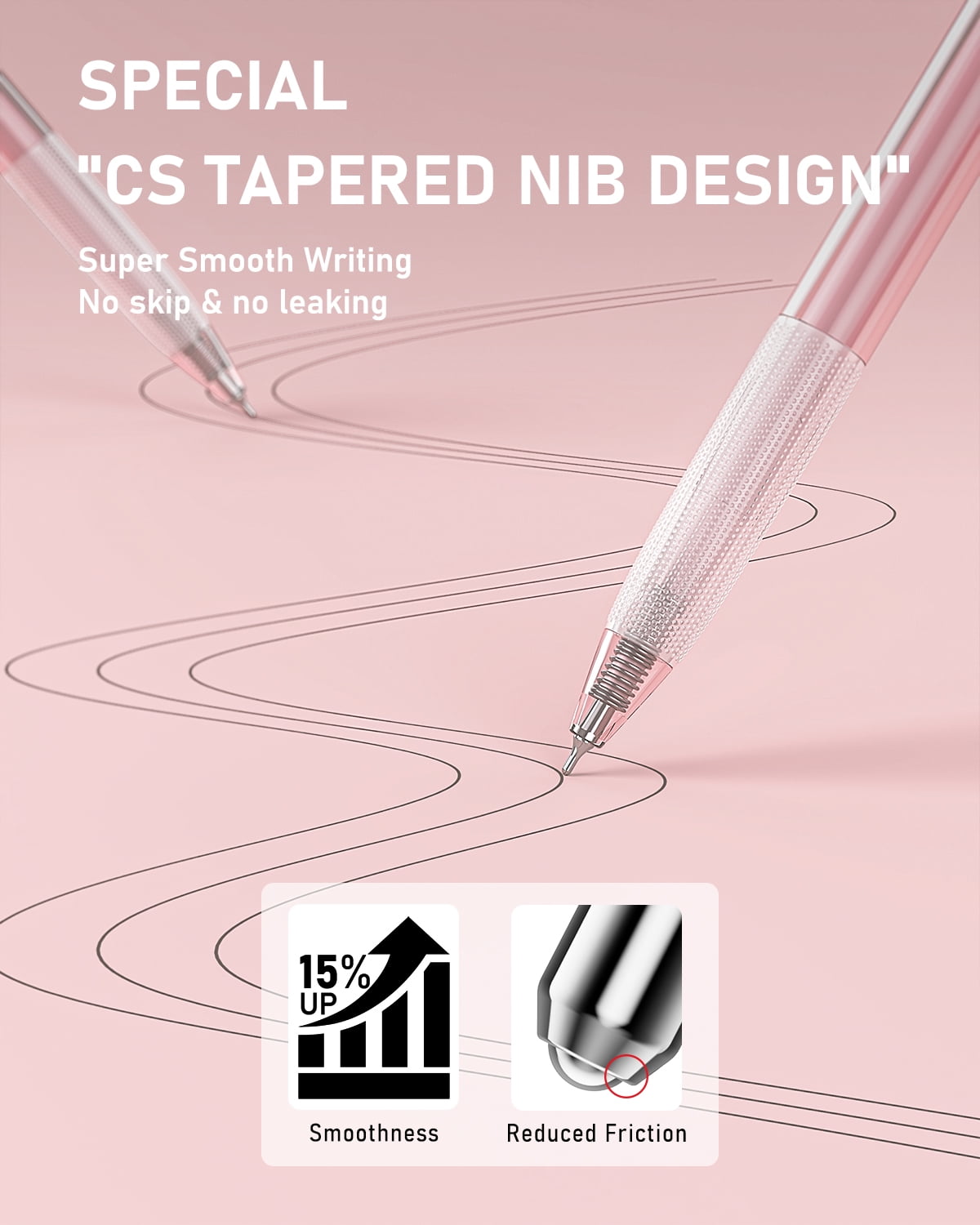 Four Candies 14Pack Pastel Gel Ink Pen Set,Cute Retractable 0.5mm Fine Point Pen,12 Pack Black Ink Pens with 2Pack Highlighter, Smooth Writing Pens(Pink)