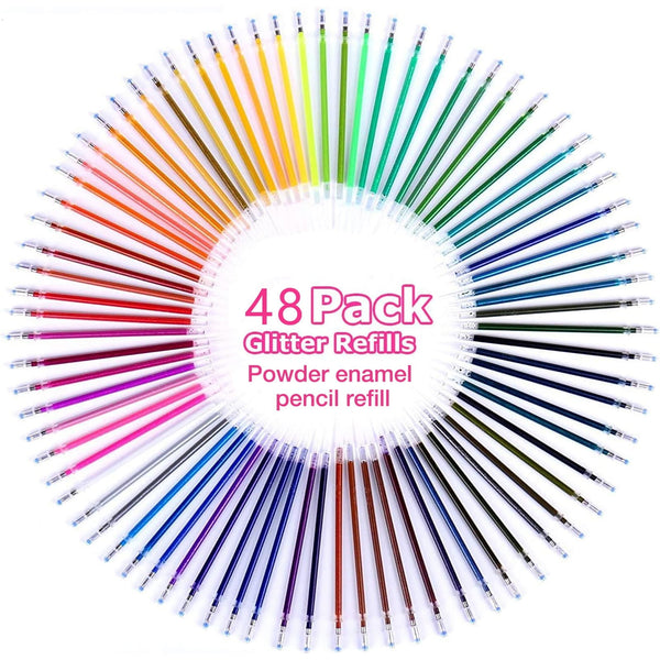 AQITTI Soft Grip Glitter Gel Pens, 10Ml 2.5Mm Ink Cartridge, Set Of 12 Unique Colors, 48 In Total