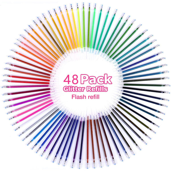 AQITTI Soft Grip Glitter Gel Pens, 10Ml 2.5Mm Ink Cartridge, Set Of 12 Unique Colors, 48 In Total