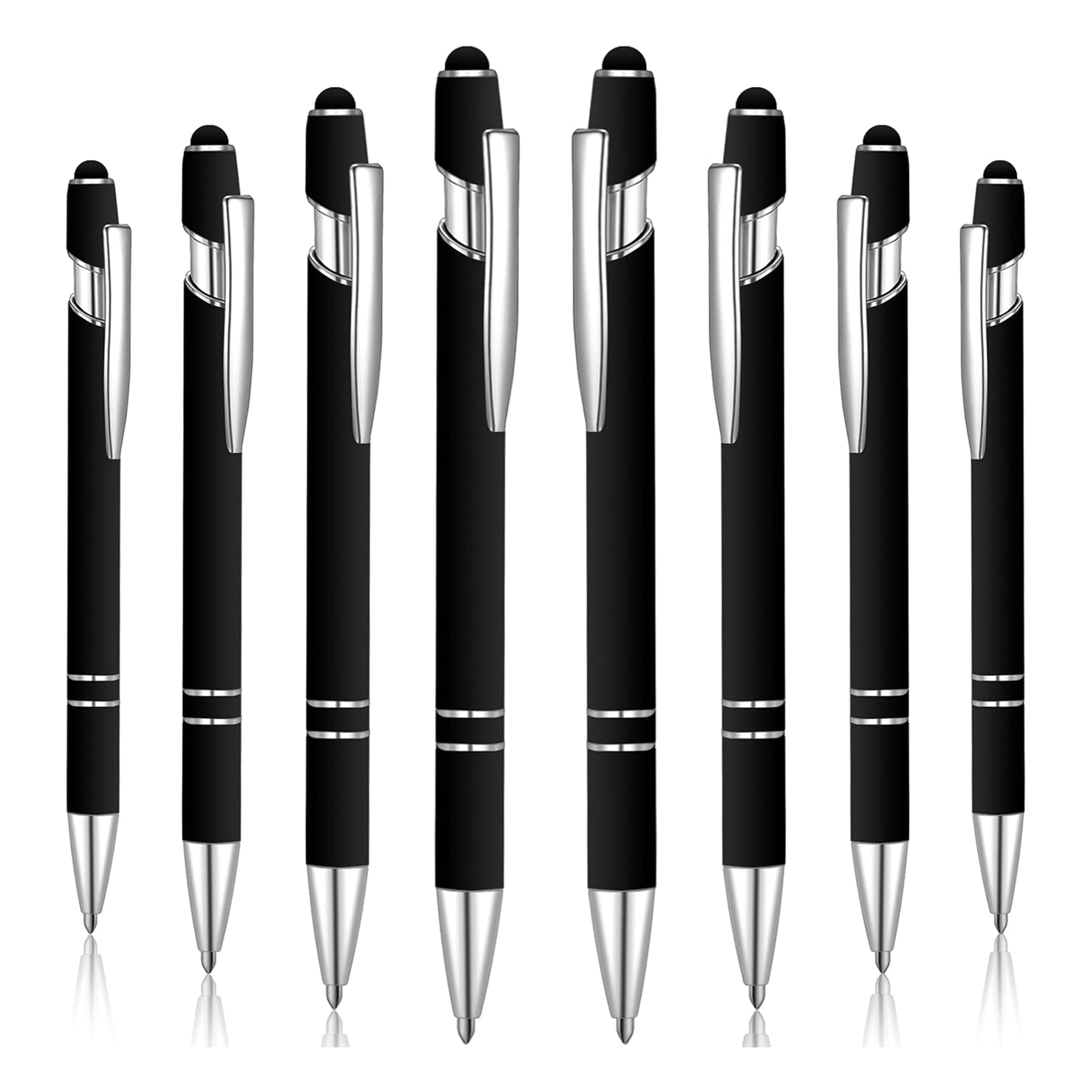 FareCo Stylus Ballpoint Pens, 8-Pack, Black, 2-in-1 Retractable Design, Touchscreen Compatible