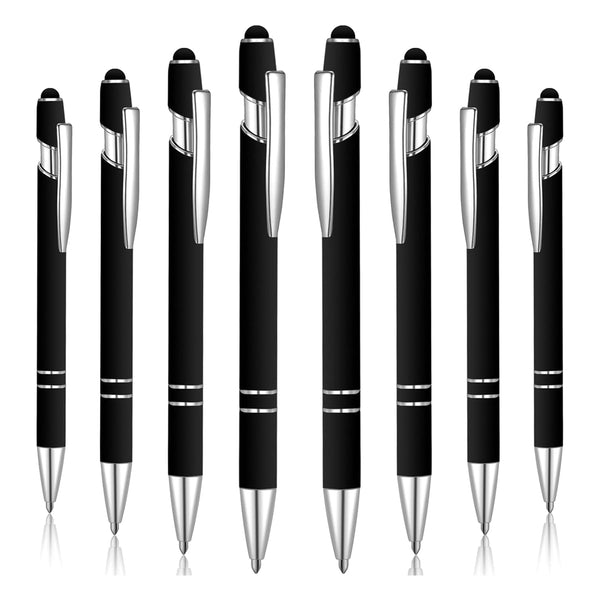 FareCo Stylus Ballpoint Pens, 8-Pack, Black, 2-in-1 Retractable Design, Touchscreen Compatible