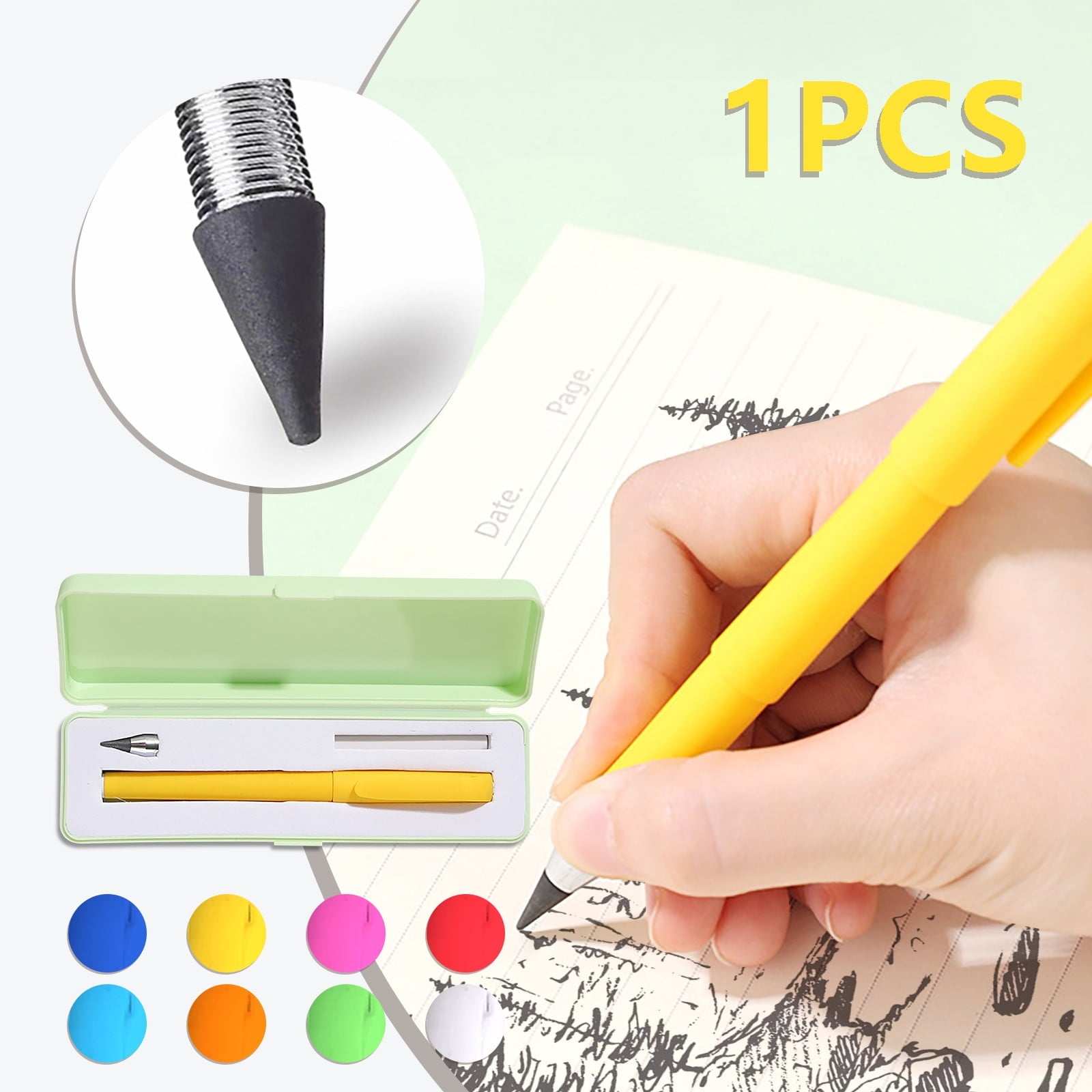 Gel Pens Erasable Gel Pens Everlasting Pen Erasable Pencils Metallic Inkless Metal Pen 1ML Black Technology No- Erasable- Eternal Pencil 2 In 2 for Office Supplies