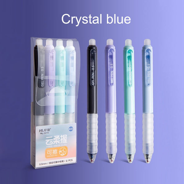 HongHeng Erasable Pens Blue Ink Gel Pen with Eraser Clear, 0.5mm Fine Point, Smooth Writing for Note Taking Marking Planner Crossword Puzzles (4PCS)