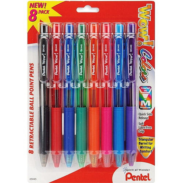 Pentel Wow! Colors Retractable Ball Point Pens Medium 8/Pkg-Assorted Colors
