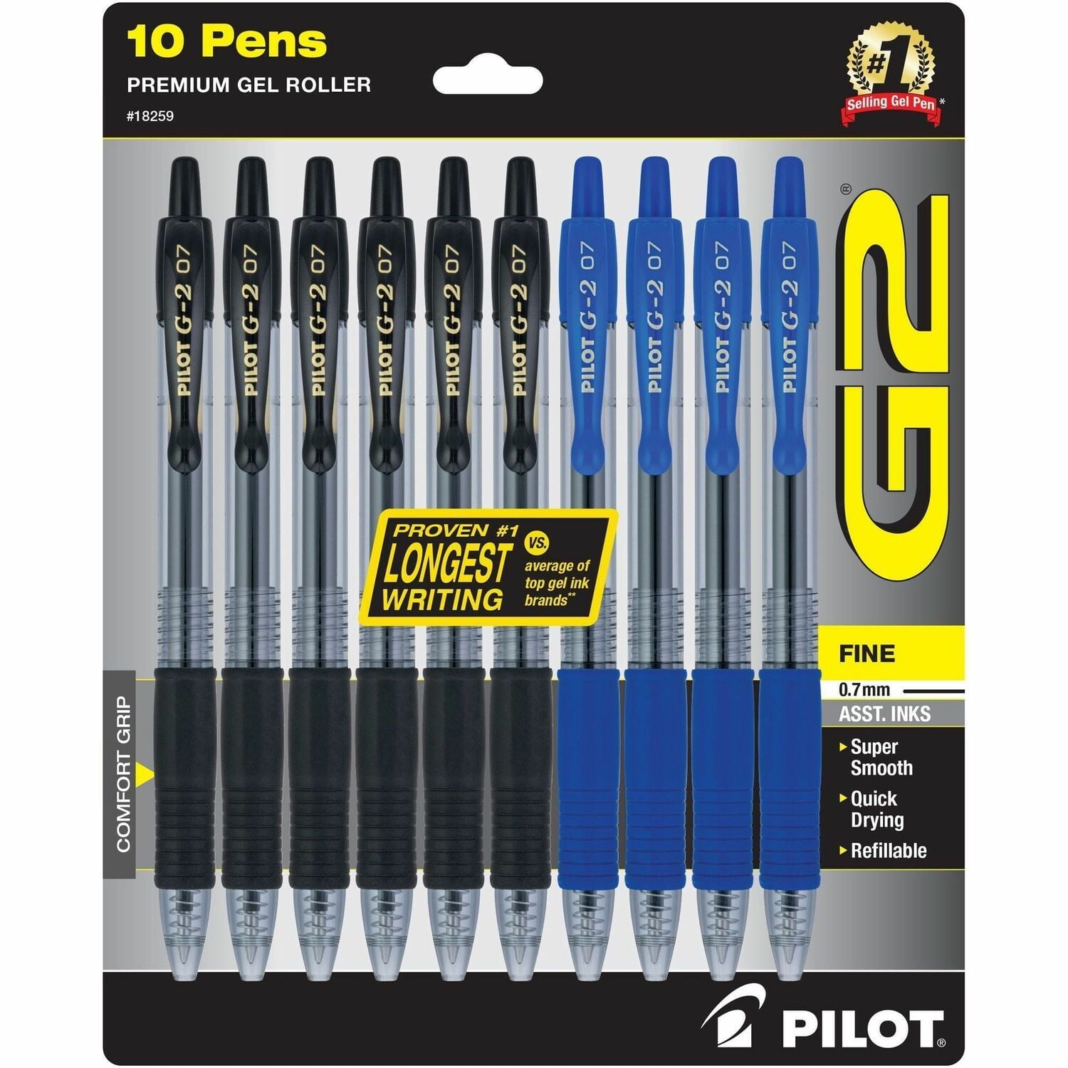 Pilot G2 Premium Retractable Gel Ink Pens Fine Point, Black and Blue Ink, 10 Count