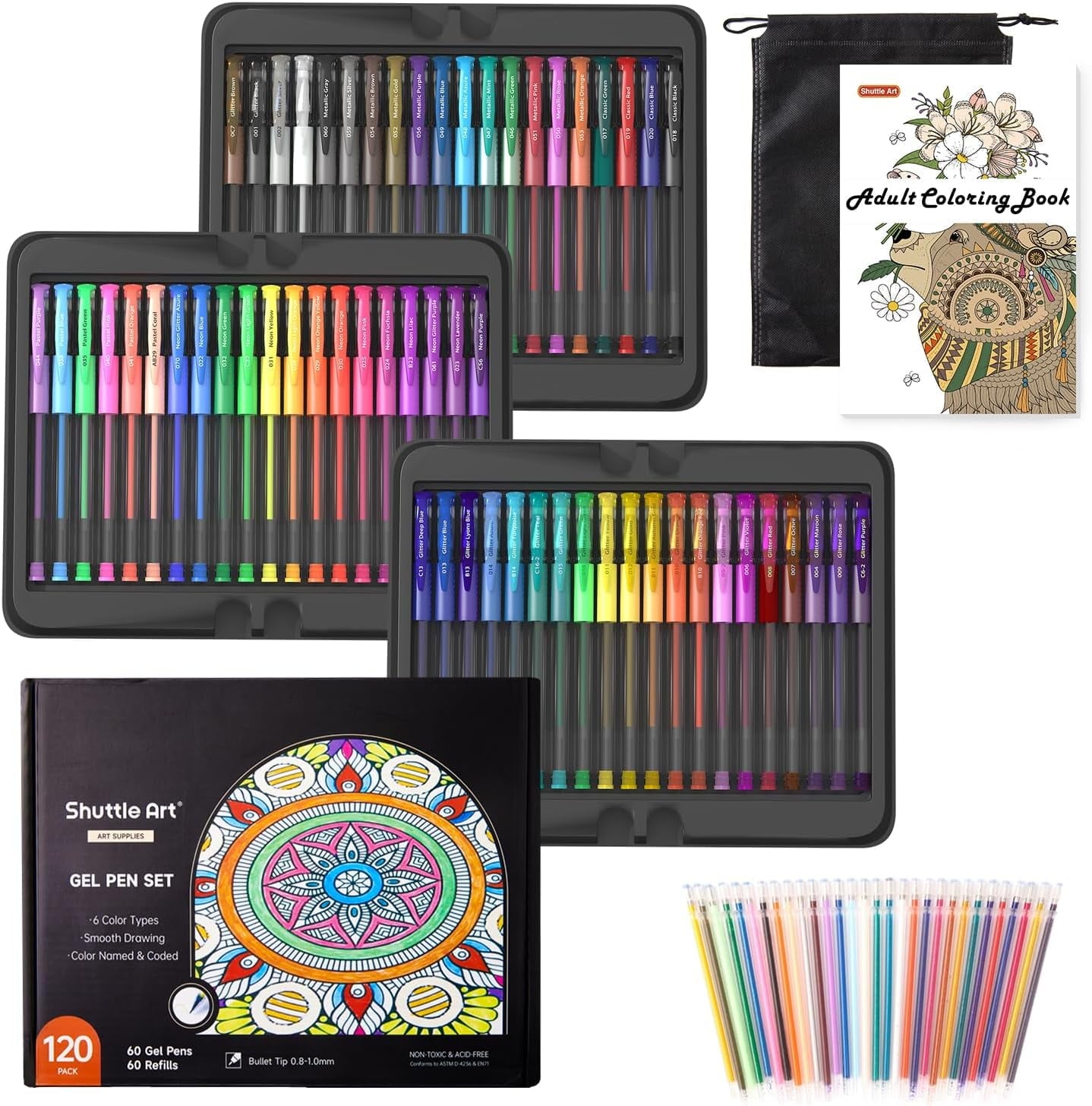 Shuttle Art Gel Pens, 120 Pack Gel Pen Set Packed in a Box, 60 Unique Colors with 60 Refills for Adults Coloring Books Drawing Doodling Crafts Scrapbooking Journaling