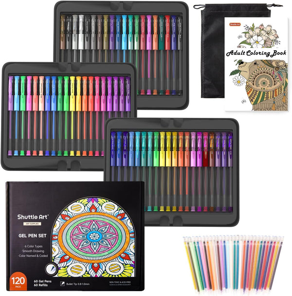 Shuttle Art Gel Pens, 120 Pack Gel Pen Set Packed in a Box, 60 Unique Colors with 60 Refills for Adults Coloring Books Drawing Doodling Crafts Scrapbooking Journaling