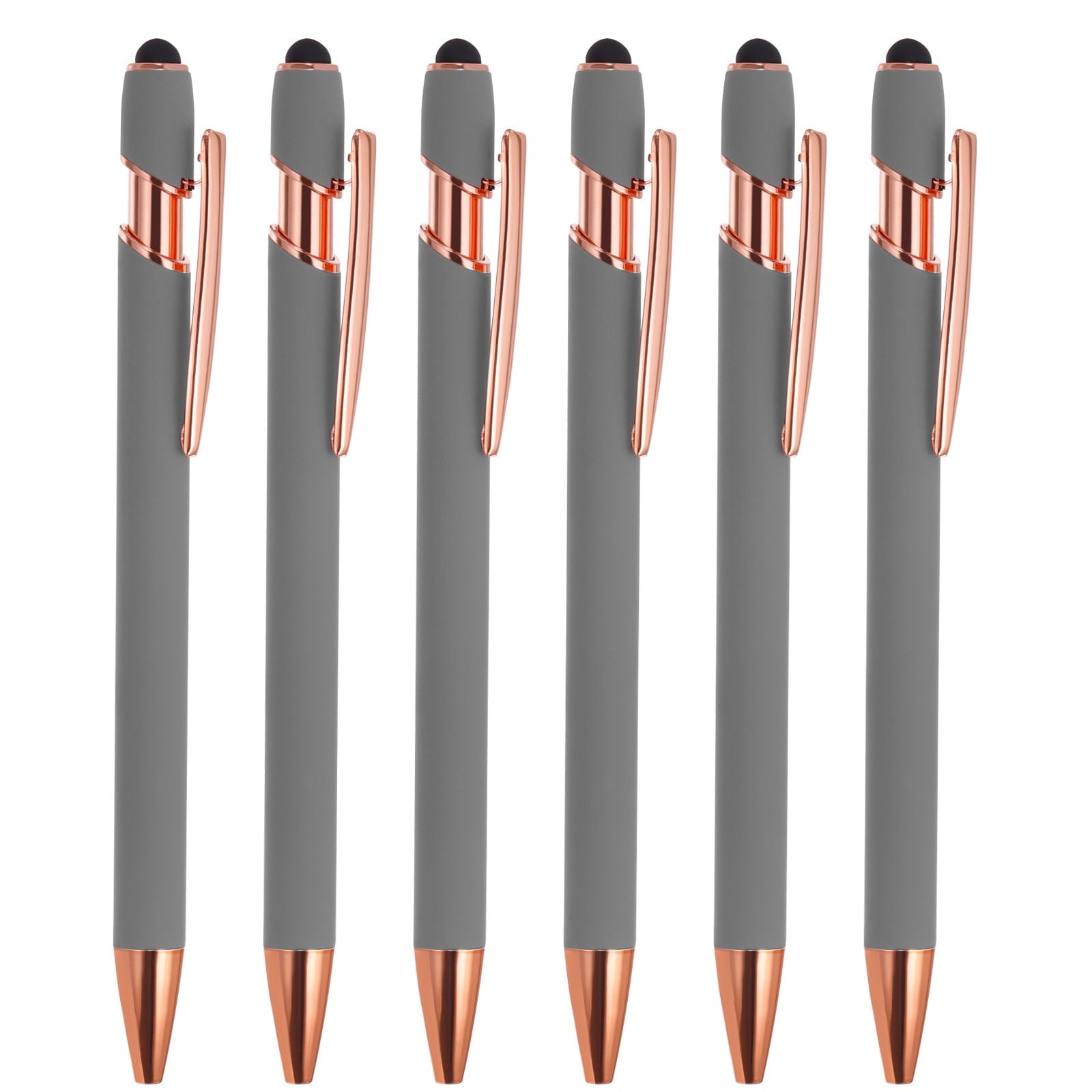 Uxcell Ballpoint Pen with Stylus Tip Metal Pen Black Ink 1.0mm Medium Point Stylus Pen Style 2, Gray 6 Pack