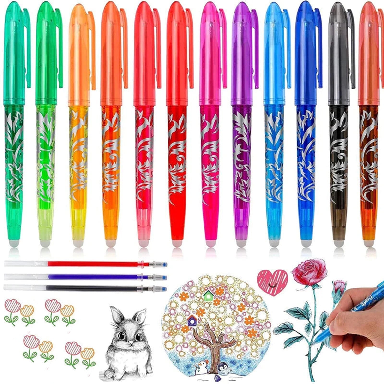 WKSCLPAI 12 Pcs Multicolor Gel Pens,0.5mm Fine Point Ink Pens,Premium Fast Drying Liquid Ink Pens,12 Colors Available,Built-in Precision Ink Output Regulator for Smoothly Write