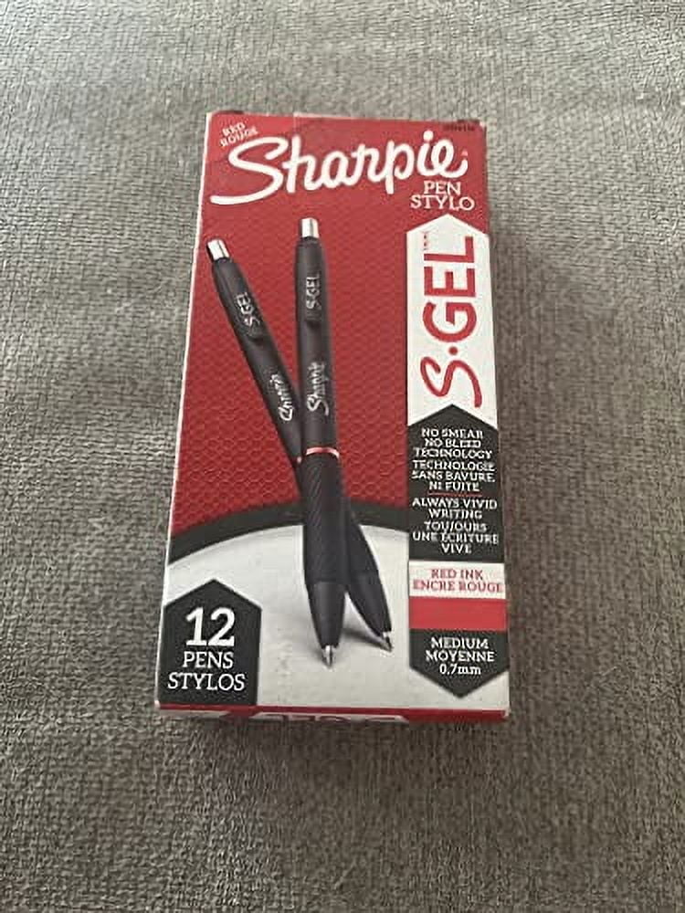 Sharpie S Gel Pens, Medium Point, 0.7 mm, Black Barrel, Red Ink, Pack Of 12 Pens