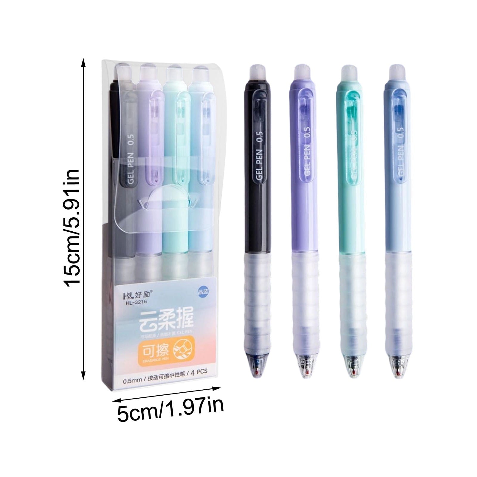 HongHeng Erasable Pens Blue Ink Gel Pen with Eraser Clear, 0.5mm Fine Point, Smooth Writing for Note Taking Marking Planner Crossword Puzzles (4PCS)