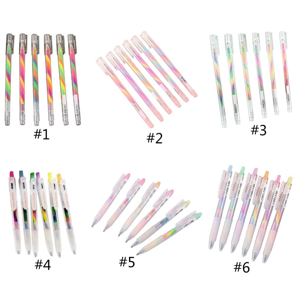 6PCS Glitter Gel Ink Pens Retractable Gel Ink Pen Gradient Color Gel Ink Pen for Scrapbooking, DIY Diary Journal Planner
