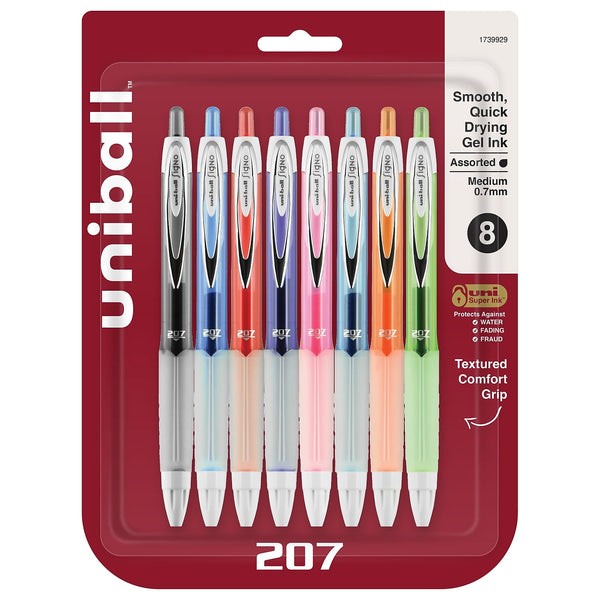 uni-ball uniball 207 Fashion Retractable Gel Pens Medium Point 0.7mm Assorted Ink 8/Pack (1739929)